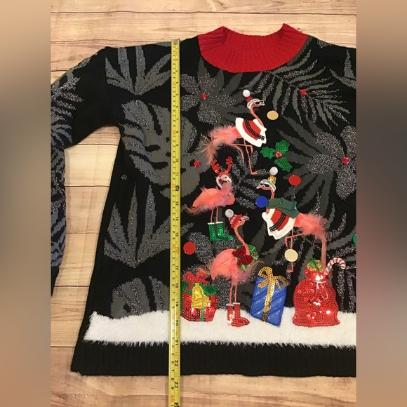 33 degree womans ugly christmas sweater black pink flamingo size medium - Picture 5 of 6
